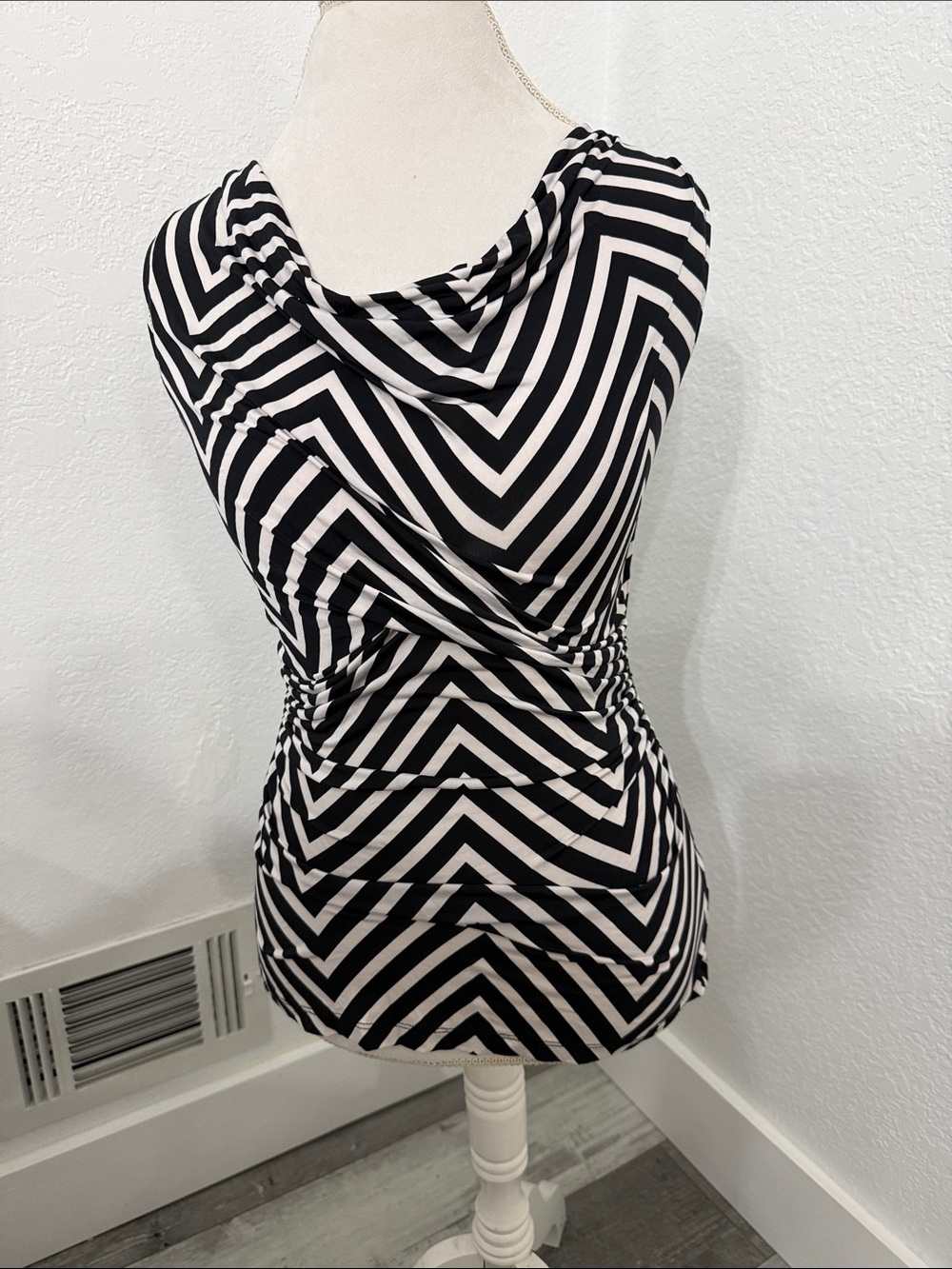 Alfani Black and White Striped Sleeveless Cowl Neck Camisole